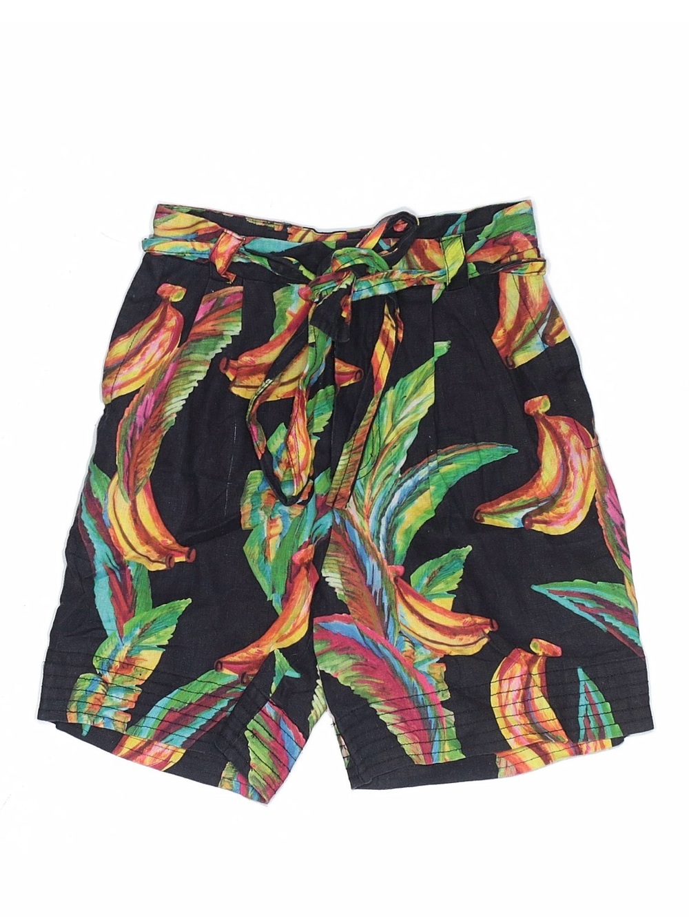 FARM RIO Preta Tropical Banana Floral Linen High-Waisted Shorts